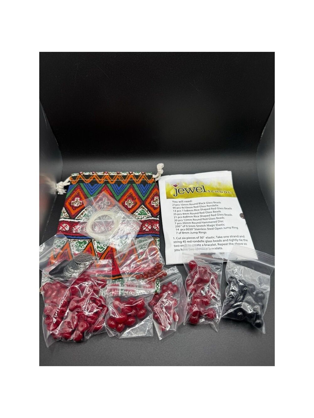 Jewel School Shipibo Bracelet Set Kit Red Black Glass Beads DIY Jewelry Making